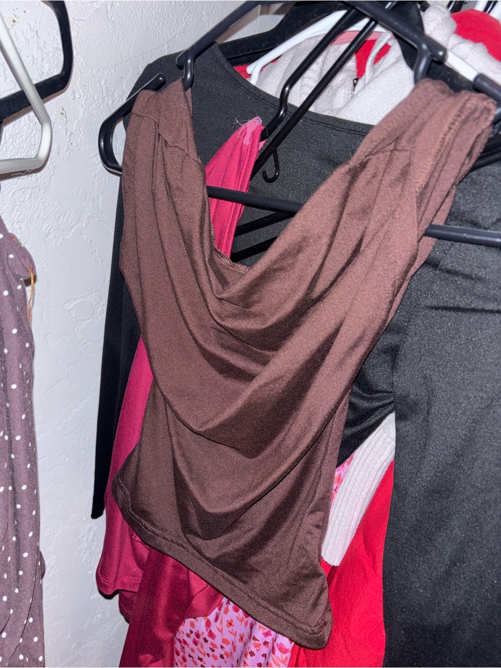 Brown Draped Cowl Neck Women’s Top - Classic Silhouette